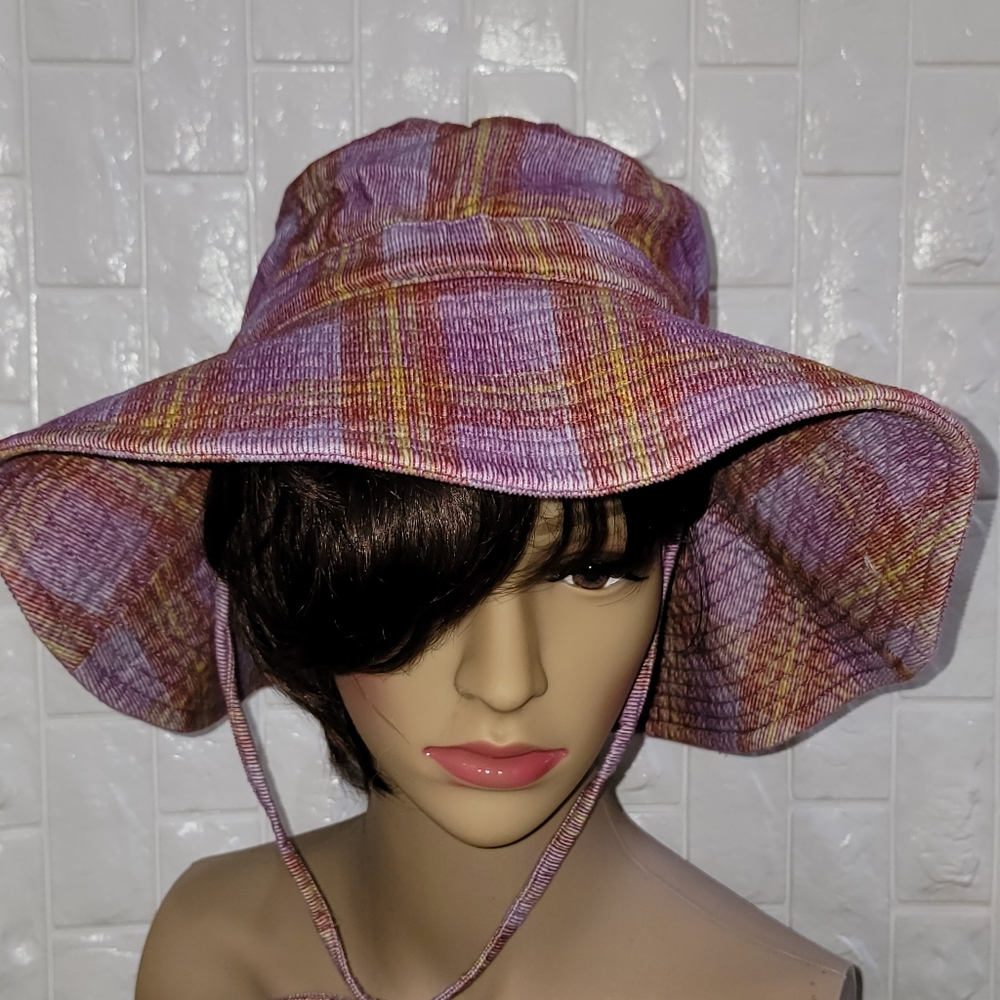 Free People x Rahi Ghost Cord Lavender Plaid Bucket Hat NWT